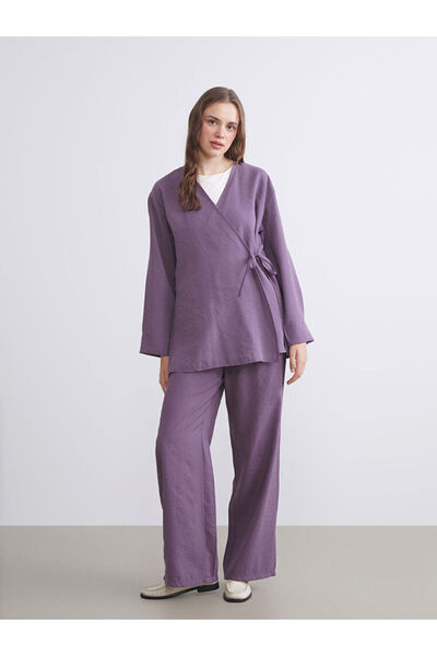 LC Waikiki Lcw modest purple elastic waist wide leg women's pants