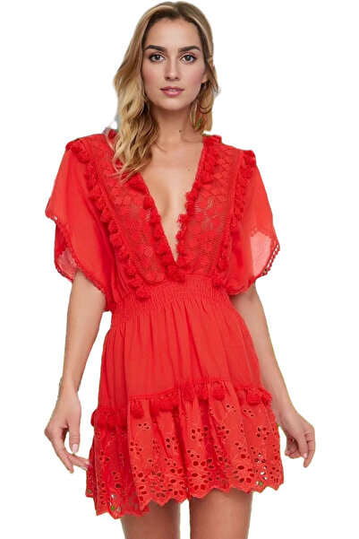 PayBuy Γυναικείο μίνι φόρεμα παραλίας με λαιμόκοψη V με λεπτομέρεια από βαμβα...