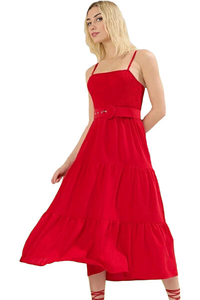 PayBuy Rochie de damă cu bretele plisate de lungime midi, cu centură, ocazion...