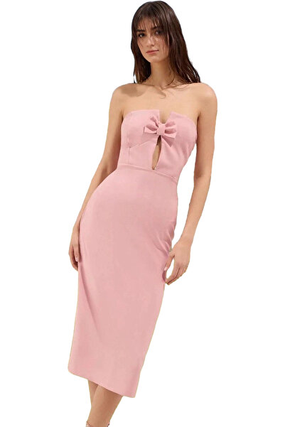 PayBuy Rochie de seară cu fundă fără bretele pentru femei, lungime midi, țesă...