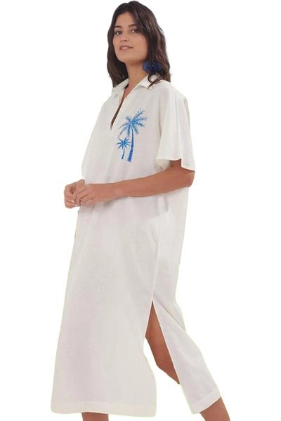 PayBuy Γυναικείο φόρεμα παραλίας Maxi μήκους βαμβακερό Voile υφαντό κέντημα Ά...