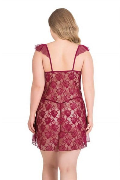 Bleu Petite Plus Size Flower Pattern Women's Tulle Nightgown Panty Set