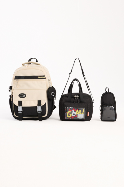 Roxbros 3-Piece Boys' School Bag with Korean Style Accessories & Primary School Backpack with Lunch and Pen Holder