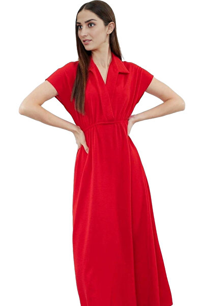 PayBuy Γυναικείο Maxi A line φόρεμα Aerobin υφαντό με λαιμόκοψη V με κοντό μα...