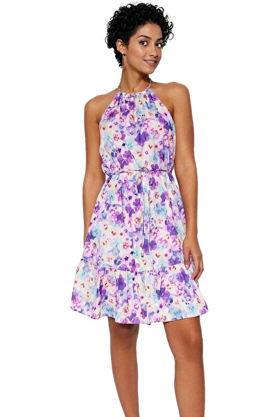 PayBuy Rochie mini din șifon cu modele florale pentru femei, cu guler halter,...