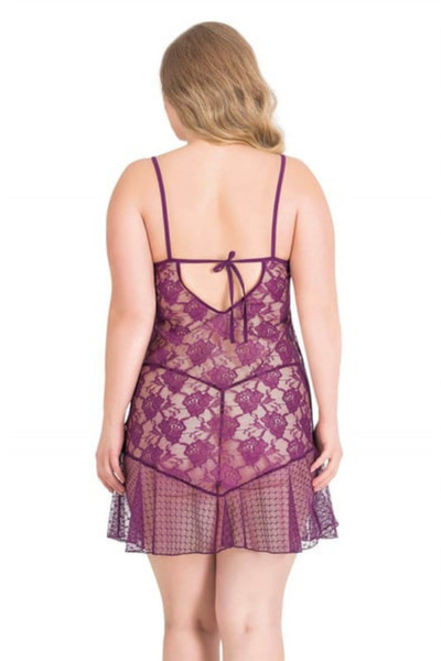 Bleu Petite Plus Size Flower Pattern Women's Tulle Nightgown Panty Set