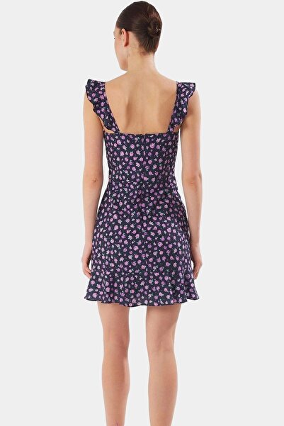 PayBuy Γυναικείο Floral Mini A Line Φόρεμα με βολάν Λεπτομέρεια τετράγωνος γιακάς Απαραίτητο για το καλοκαίρι των καλοκαιρινών μηνών