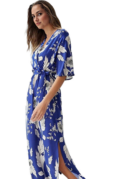 PayBuy Γυναικείο μάξι φόρεμα με λουλουδάτο σχέδιο σε γραμμή Α με διπλό γιακά ...