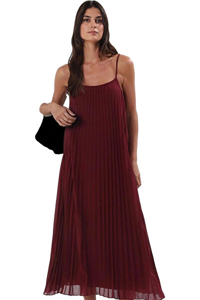 PayBuy Rochie maxi plisată pentru femei, linie A, din tul, țesătură tricotată...