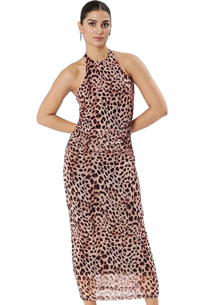 PayBuy Rochie maxi cu imprimeu leopard pentru femei, cu decolteu, căptușită e...