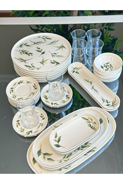 dunyazuccaciye Oliv 29 Parça 6 Kişilik Porselen Kahvaltı Takımı
