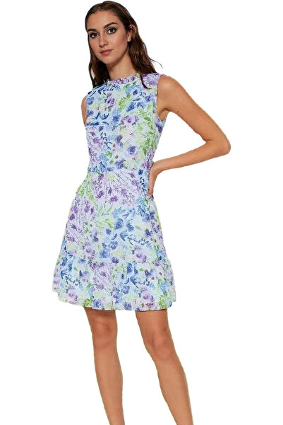 PayBuy Rochie mini din șifon florală pentru femei, cu guler în formă de A, va...