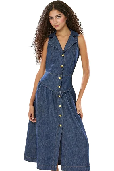 PayBuy Women's Denim Midi Dress Shirt Collar Cotton Casual Chicness Weekend Summer Indispensable
