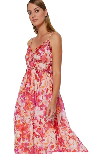 PayBuy Rochie maxi din șifon pentru femei, cu model floral, căptușită, confor...