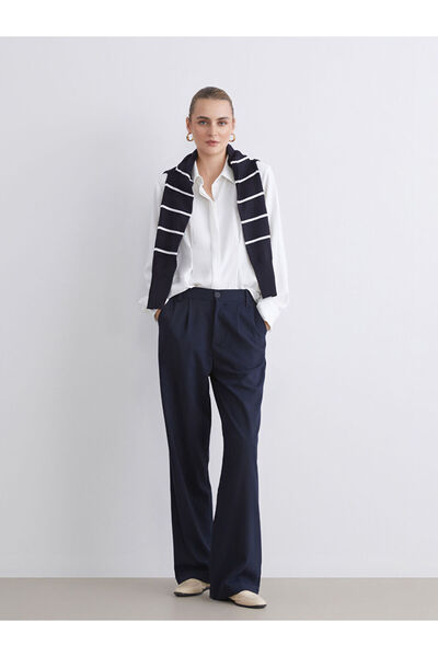 LC Waikiki Navy Blue Loose Fit Striped Women's Trousers