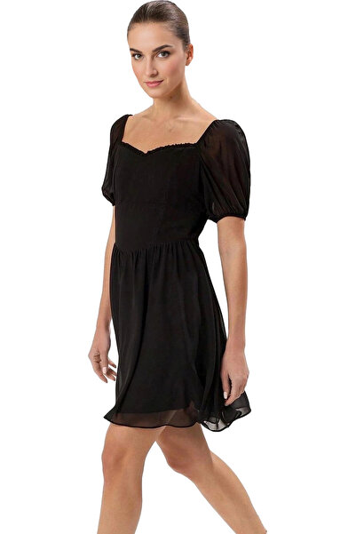 PayBuy Mini rochie din șifon pentru femei, decolteu inimă, mâneci balon, comb...