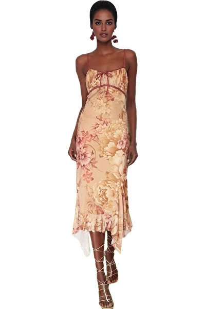 PayBuy Kadın Çiçek Desenli A Kesim Midi Tül Elbise Yazlık Rahat Şık Tasarım Yaz Aylarının Vazgeçilmezi