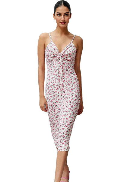 PayBuy Γυναικείο Midi Length A Line Floral Πλεκτό Φόρεμα με λεπτό λουράκι V λ...