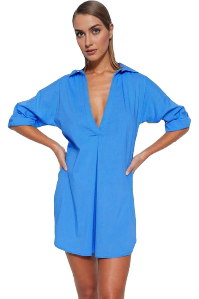 PayBuy Γυναικείο μίνι βαμβακερό φόρεμα παραλίας με λαιμόκοψη V, άνετο καλοκαι...