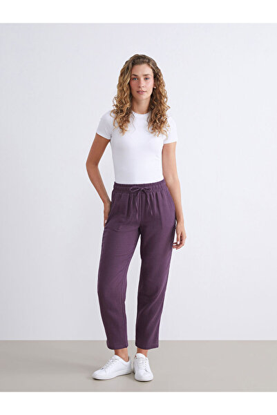 LC Waikiki Purple Elastic Waist Textured Muslin Women's Trousers
