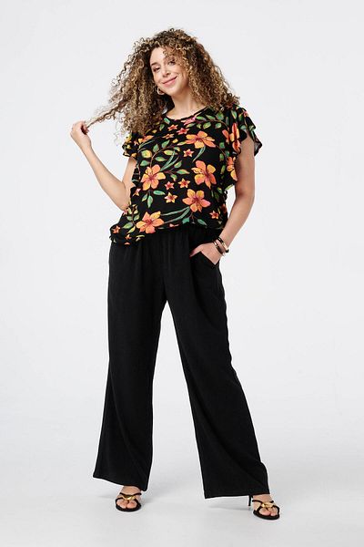Stil Diva Plus Size Crew Neck Printed Ruffle Sleeve Blouse E26414