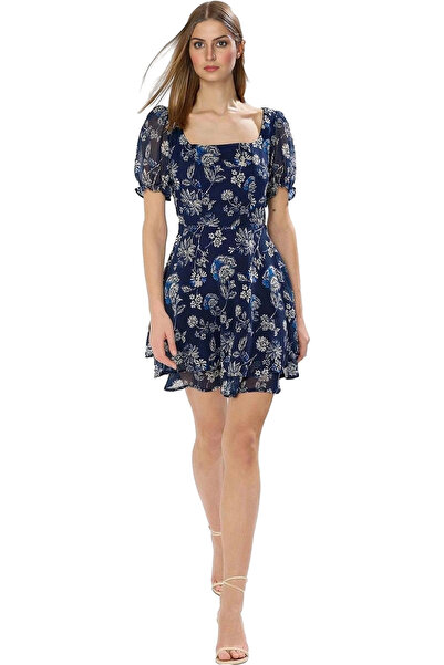 PayBuy Mini rochie din șifon pentru femei, mâneci balon, guler pătrat, căptuș...