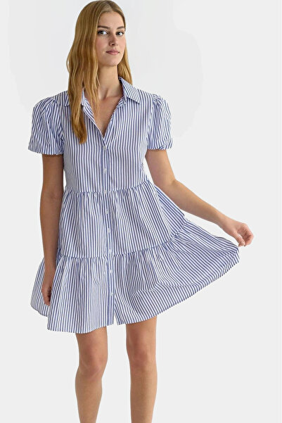 PayBuy فستان قميص قصير مخطط للسيدات من قماش البوبلين، قطعة مريحة للصيف، غير ر...