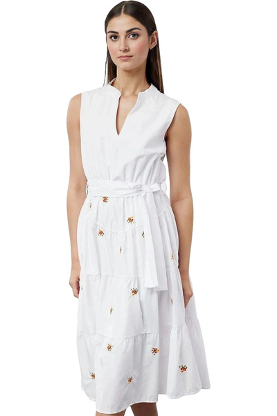 PayBuy فستان نسائي متوسط ​​الطول مطرز بالزهور ورقبة على شكل حرف V مريح للاستخ...