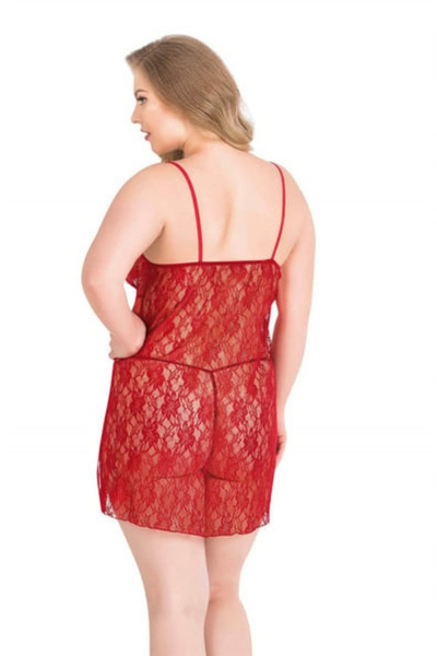Bleu Petite Plus Size Women's Lace Tulle Nightgown Panty Set