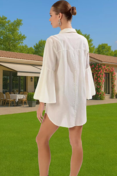 PayBuy Γυναικείο φόρεμα παραλίας με λαιμόκοψη μακρυμάνικο βαμβακερό Voile καλοκαιρινό casual κομμένο καθημερινή χρήση