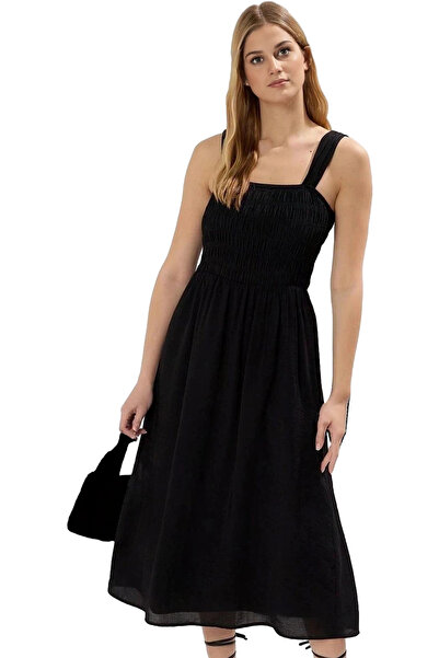 PayBuy Rochie de damă din organza pliată de lungime midi, guler pătrat, căptu...