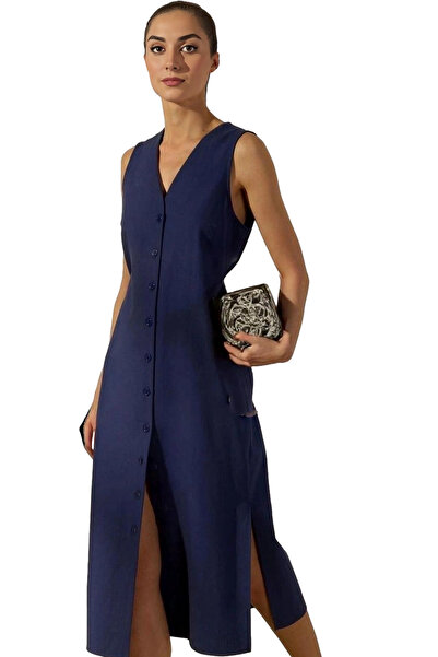 PayBuy Rochie cămașă de damă, lungime midi, cu decolteu în V, față, cu nastur...