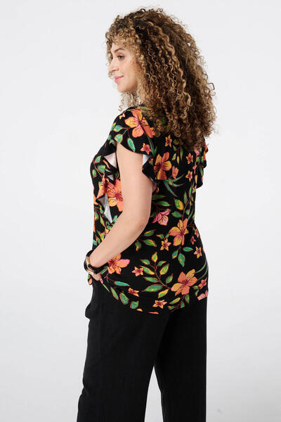 Stil Diva Plus Size Crew Neck Printed Ruffle Sleeve Blouse E26414