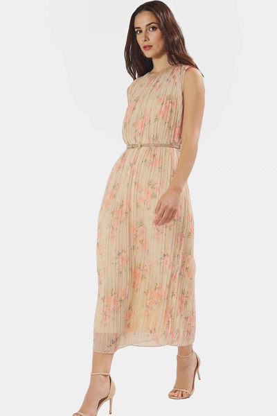 PayBuy Women's Belted Pleat Midi Dress Chiffon Fabric Summer Casual Weekend Summer Indispensable