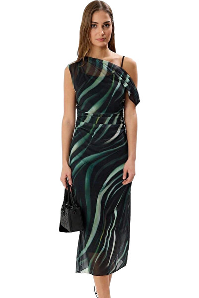 PayBuy Γυναικείο φόρεμα με ασύμμετρο γιακά με λουλουδάτο μοτίβο με μήκος μίντ...