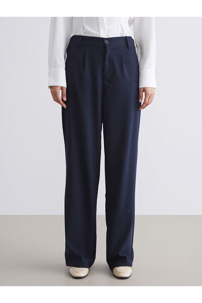 LC Waikiki Navy Blue Loose Fit Striped Women's Trousers