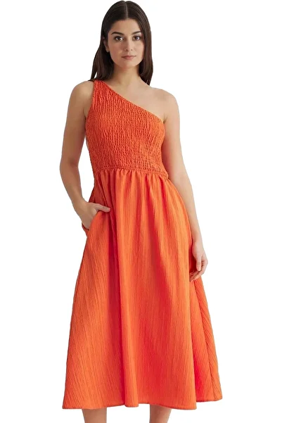PayBuy Rochie midi pentru femei, cu un singur umăr, țesătură țesătă, elegantă, de vară, utilizare zilnică, indispensabilă vara