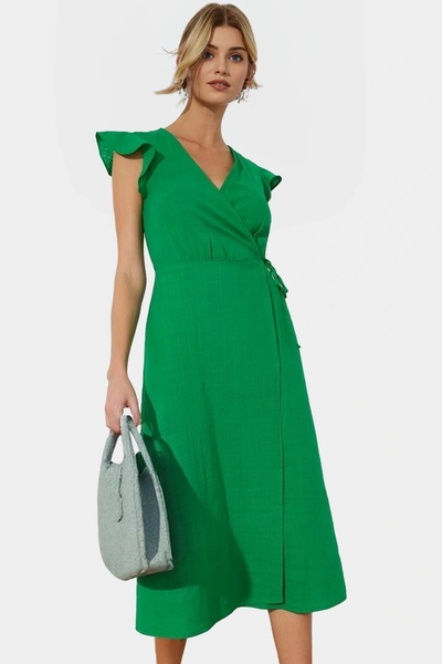 PayBuy Women's Linen Look Midi Dress Double Breasted V Neck Cotton Daily Use Summer Essential