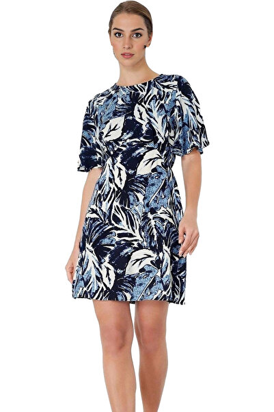 PayBuy فستان نسائي قصير بنمط الأزهار الاستوائية على شكل حرف A من الفسكوز للصي...