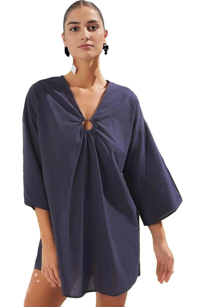 PayBuy Γυναικείο φόρεμα παραλίας Λινό μονό μανίκι με λαιμόκοψη καλοκαιρινό βα...