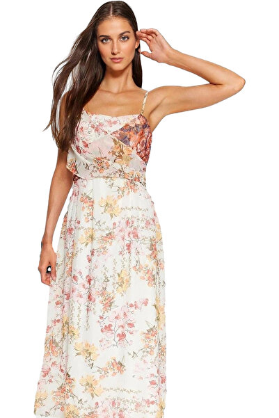 PayBuy Rochie maxi din șifon cu modele florale pentru femei, căptușită, guler...