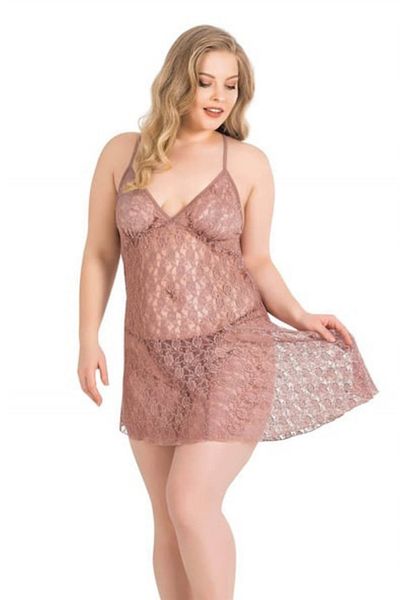 Bleu Petite Plus Size Flower Pattern Women's Tulle Nightgown Panty Set
