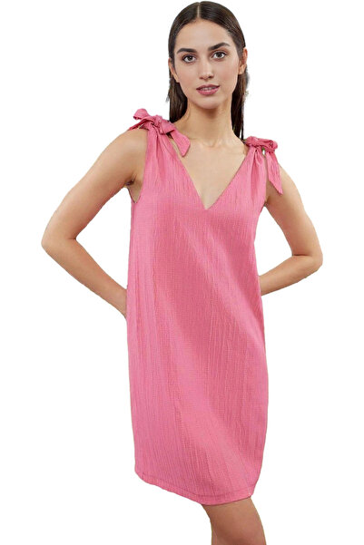 PayBuy Γυναικείο μίνι φόρεμα με κορδόνια ώμου Λεπτομερή τσαλακωμένο υφαντό άν...