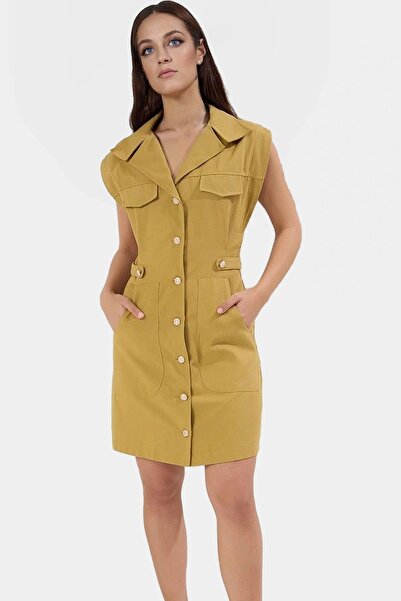 PayBuy Rochie mini din Gabardină pentru femei Guler lunar din bumbac Casual Elegantă Necesară pentru weekendul de vară