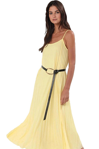 PayBuy Rochie maxi plisată pentru femei, linie A, din tul, țesătură tricotată...