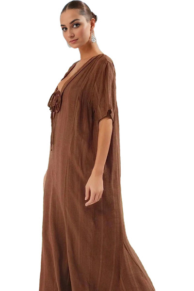 PayBuy Γυναικείο μάξι λινό φόρεμα παραλίας με δέσιμο καλοκαιρινό casual χιτζά...