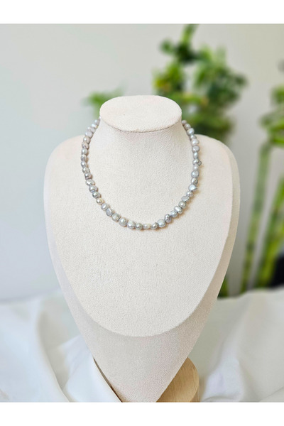 İNCİORA JEWELRY GERÇEK DOĞAL İNCİ GÜMÜŞ RENKLİ KOLYE