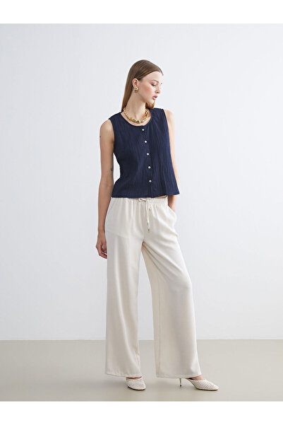 LC Waikiki Beige Elastic Waist Wide Leg Women's Trousers