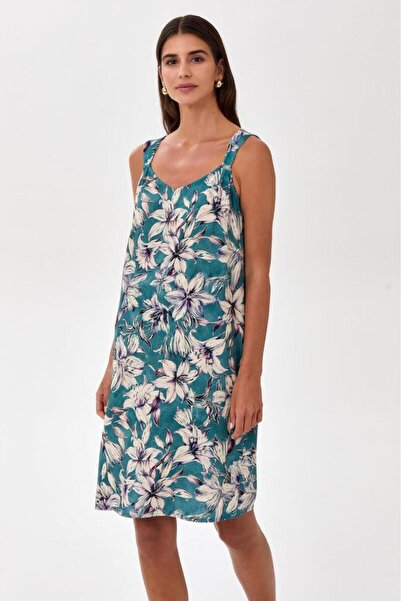 İKİLER Sırtı Bağlamalı Kalın Askılı Elbise 025-4038