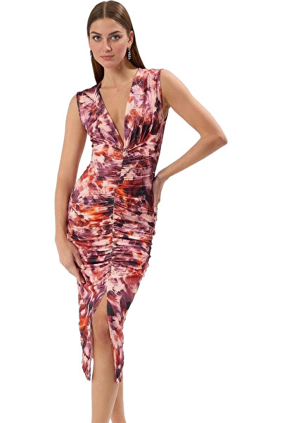 PayBuy Rochie midi bodycon pentru femei, cu decolteu în V, cu detaliu cu șnur...